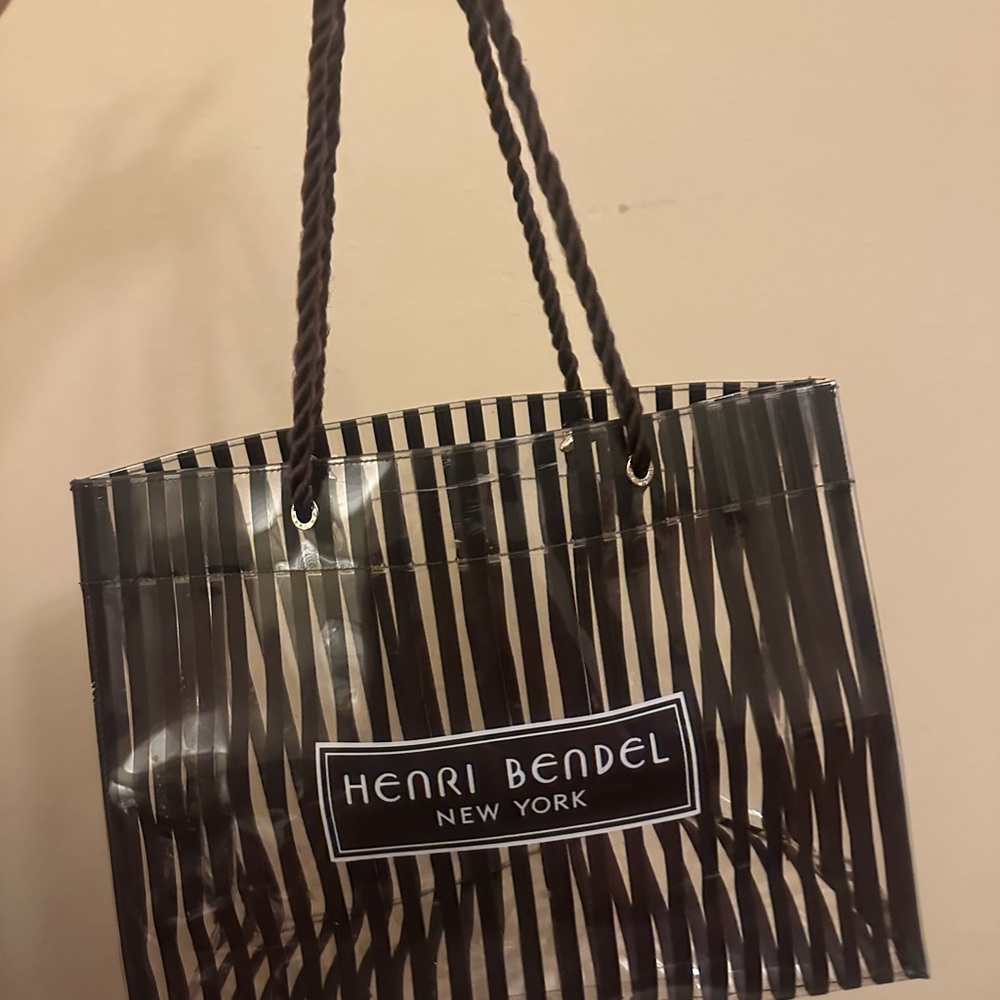 Henri Bendel Black and Tan Striped Tote